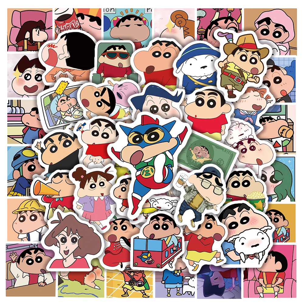 Y&P| Hình Dán Chống Nước Crayon Shin-chan Nhật Bản Anime Mũ Bảo Hiểm Máy Tính Xách Tay Hành Lý Dán Thiết Lập, 50 tờ