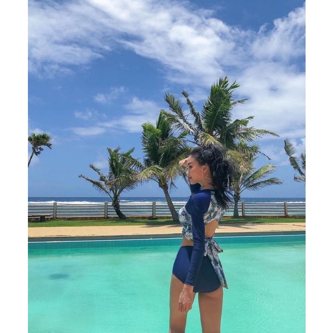 Bikini màu xanh hoa lá nhiệt đới Hàn Quốc 2 mảnh áo gọng mút, quần giấu bụng siêu đỉnh hot trend mã mới đồ bơi xịn 2022