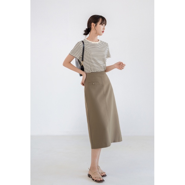 Thời trang nữ Hàn Quốc áo thun tay ngắn cổ thuyền và họa tiết rời đa năng sọc dễ thương trên cùng