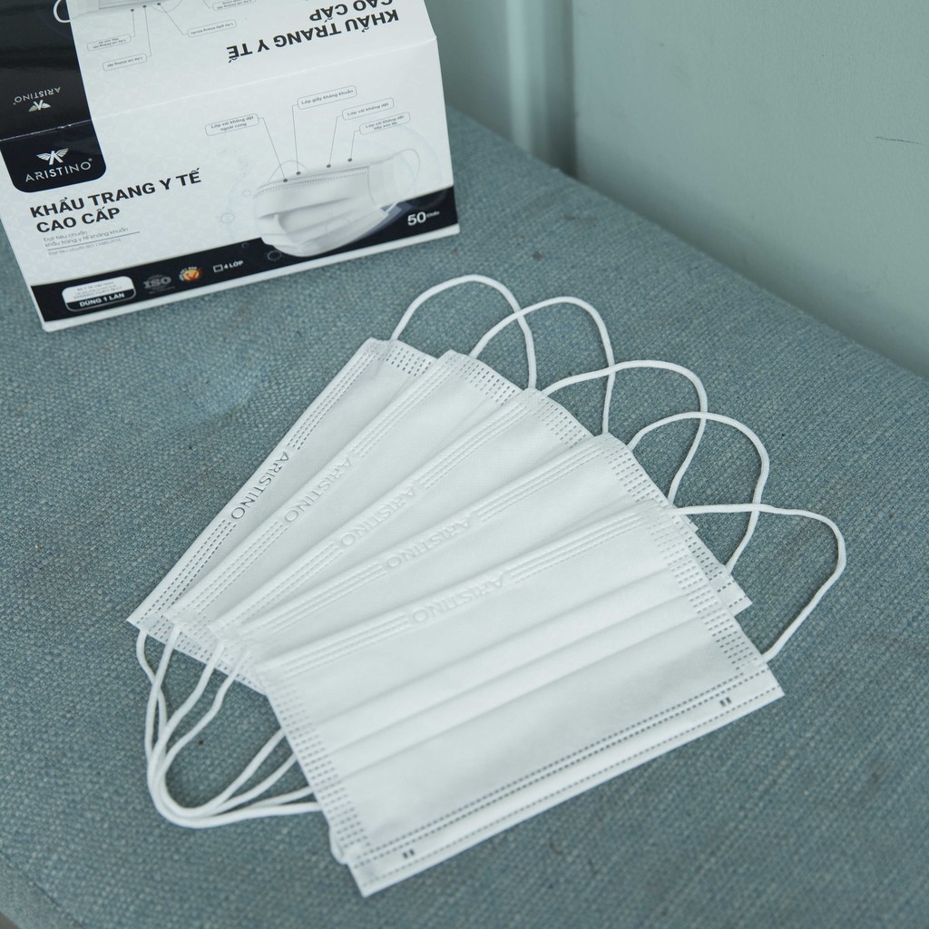 Khẩu trang y tế 4 lớp kháng khuẩn cao cấp Aristino - Hộp 50 chiếc ngăn giọt bắn, bụi , tia UV | BigBuy360 - bigbuy360.vn