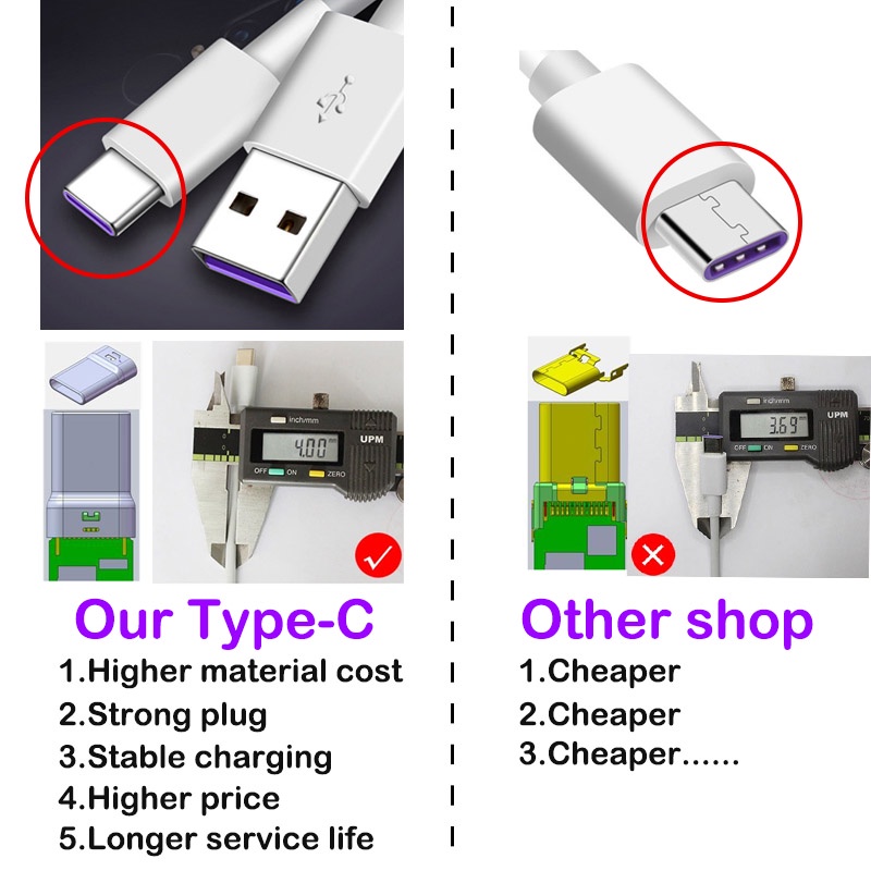 Dây cáp sạc nhanh loại C 5A/Micro USB/dài 1m/2m