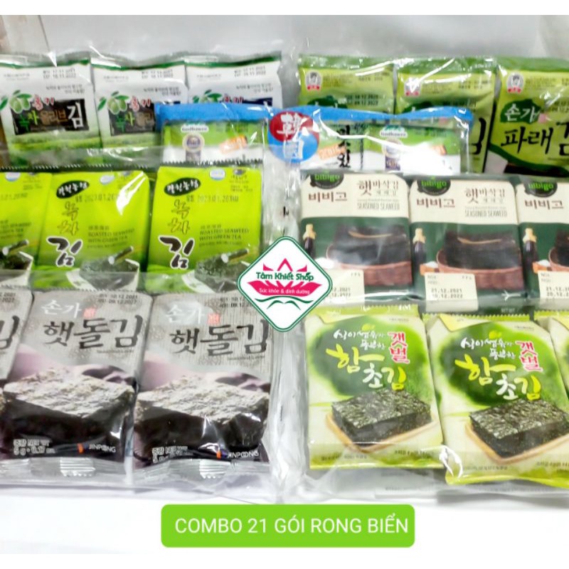 Combo 21 GÓI Rong Biển Ăn Liền Hàn Quốc, KHÔNG CAY CÓ MUỐI.hsd: T3_T6/24