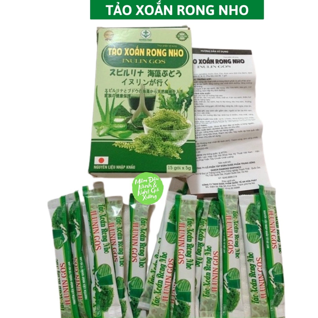 [Chính hãng] Bột tảo xoắn rong nho Inulin Gos hỗ trợ giảm cân, bổ sung chất xơ, đẹp da, tốt cho tiêu hóa - Hộp 15 gói