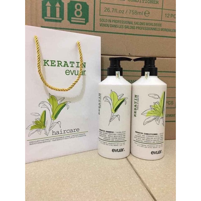 Bộ gội xả EVUAR keratin 758ml chính hãng công ty