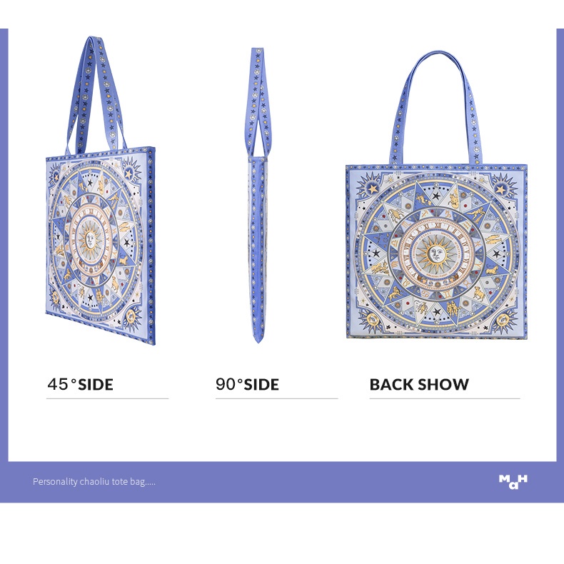 Túi tote đeo vai MAH bằng vải họa tiết ngôi sao xanh dương sức chứa lớn thời trang cho nữ