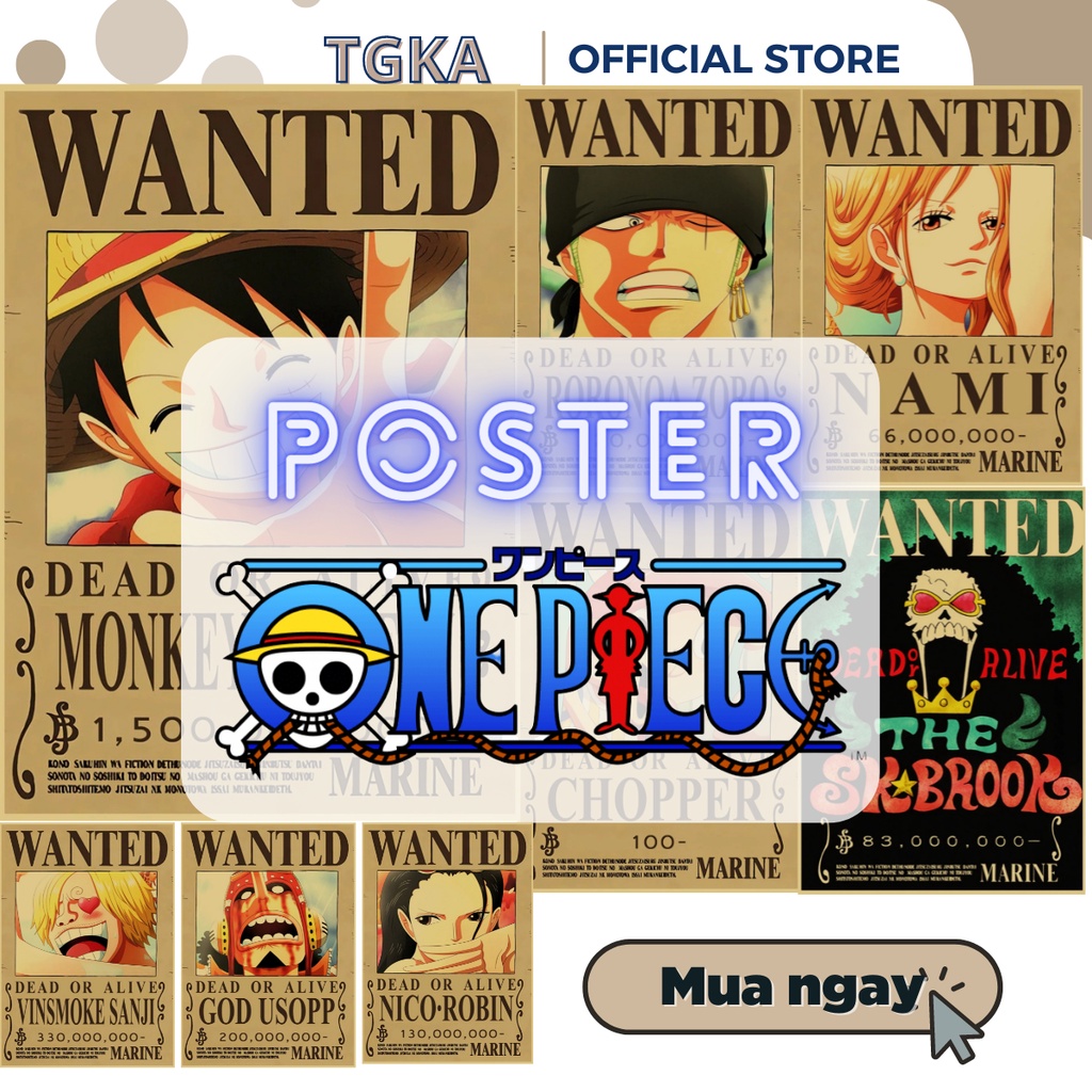 Poster Truy Nã One Piece kích thước A4 cm - Tranh Nhân vật hoạt hình One Piece dùng trang trí nội thất