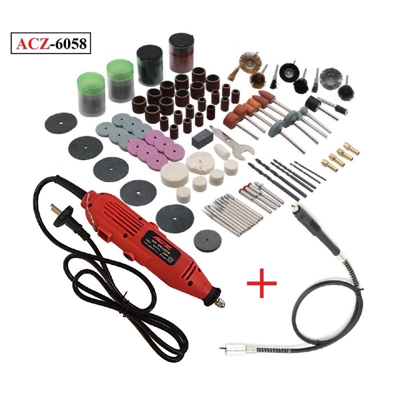Combo Máy khoan, mài, cắt mini đa năng ACZ-6058, Công suất 180W, 6 tốc độ + vỉ lưỡi cưa