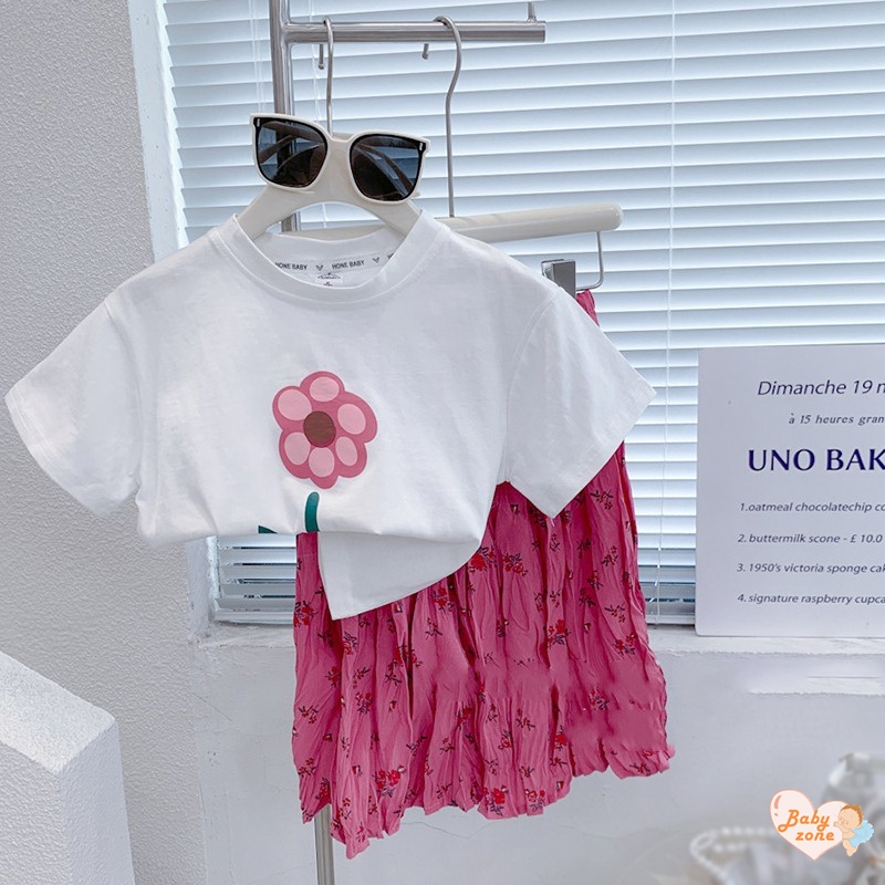 Set Áo Hoa Và Chân Váy Xếp Ly Phong Cách Hàn Quốc Cho Bé Gái