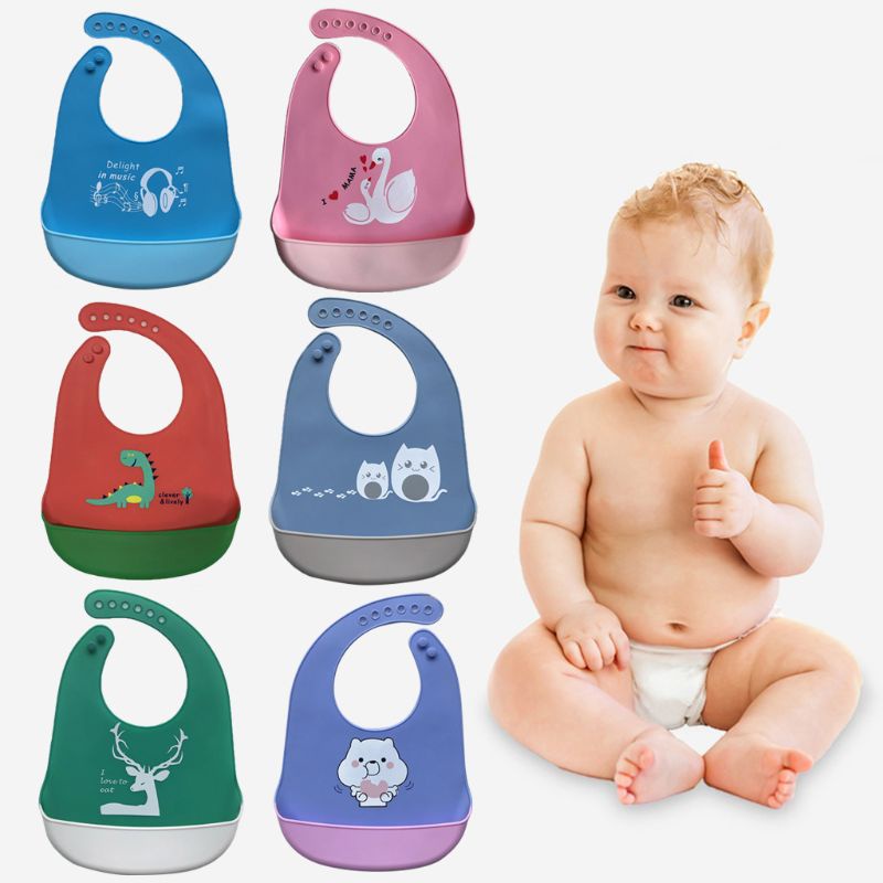 Yếm Ăn Hai Màu Bằng Silicon Mềm Chống Nước Có Thể Điều Chỉnh Cho Bé Sơ Sinh