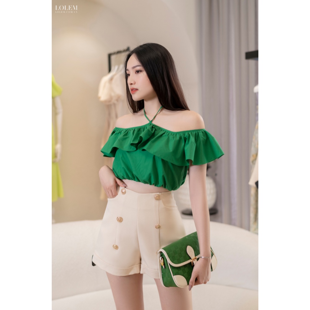 Set chân váy áo croptop LOLEM AK1248 CVA033 thiết kế trễ vai vải thô lụa mềm mịn co giãn