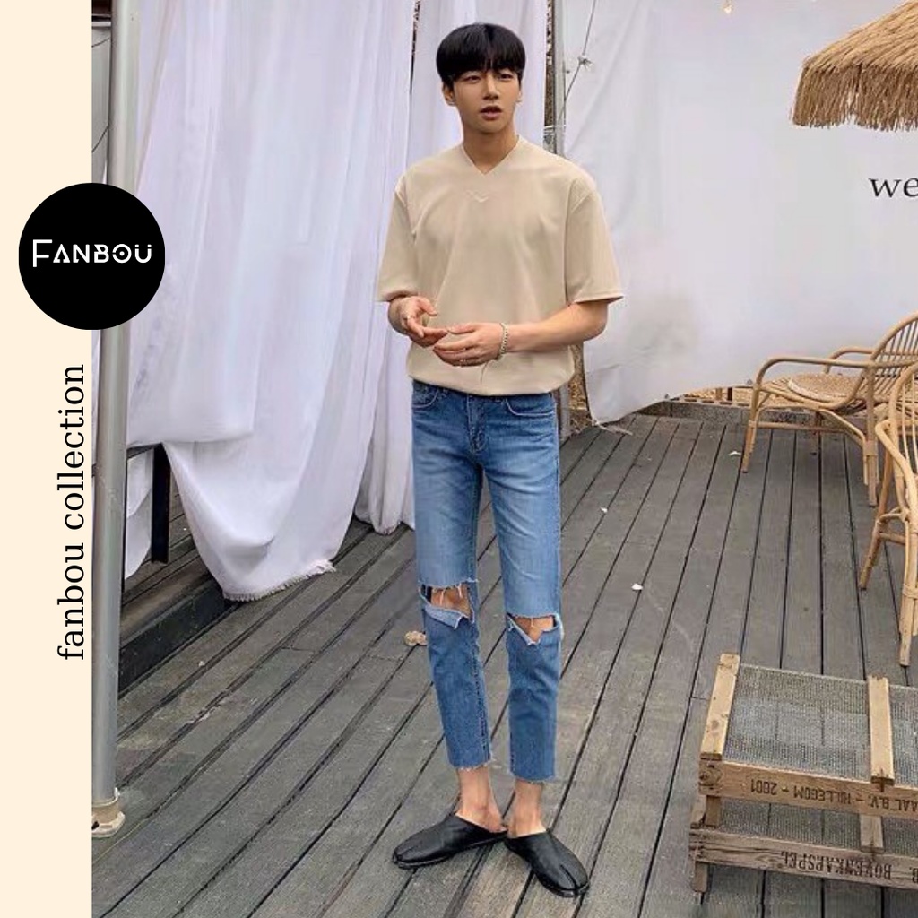 Áo thun cotton nam cổ xẻ tim tay ngắn | BigBuy360 - bigbuy360.vn