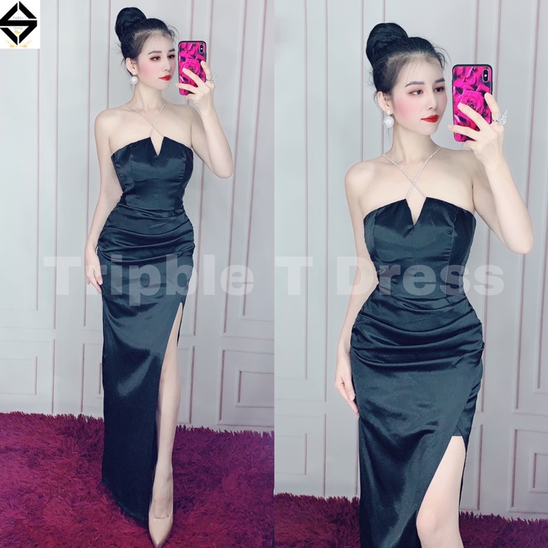 Đầm maxi body dự tiệcTRIPBLE T DRESS tôn dáng gợi cảm phối dây đá - size S/M/L - MS202Y