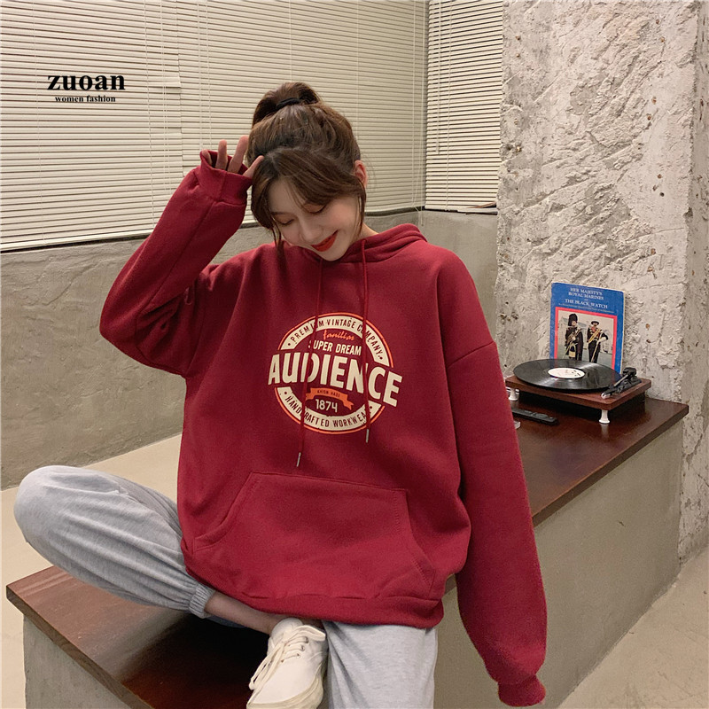 Áo Hoodies Tay Dài Hoạ Tiết Chữ In Thiết Kế Dáng Rộng Thoải Mái