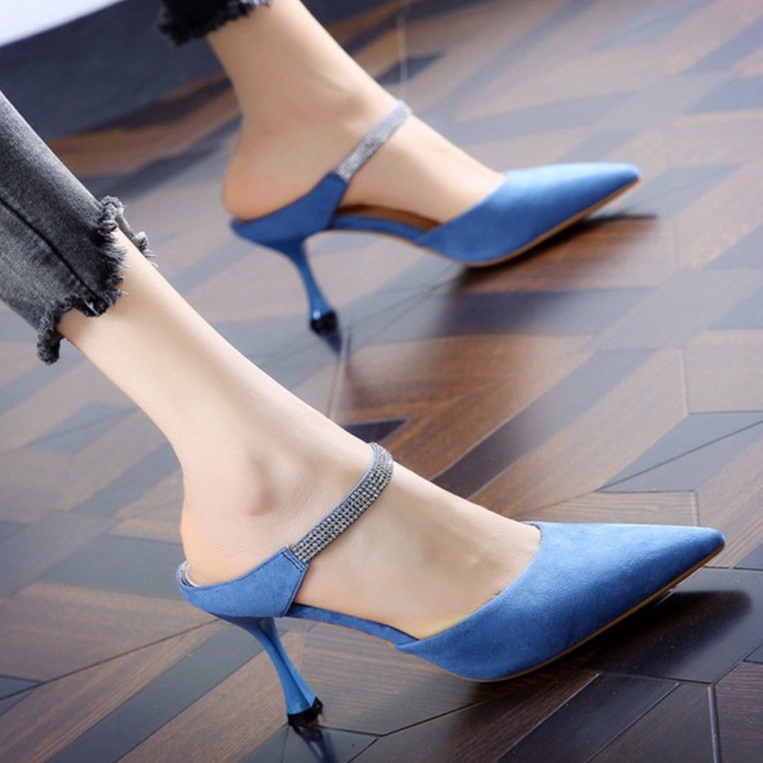 Giày cao gót LCC51 kiểu dáng Hàn Quốc cao 7 phân da lộn công sở đi làm đi chơi