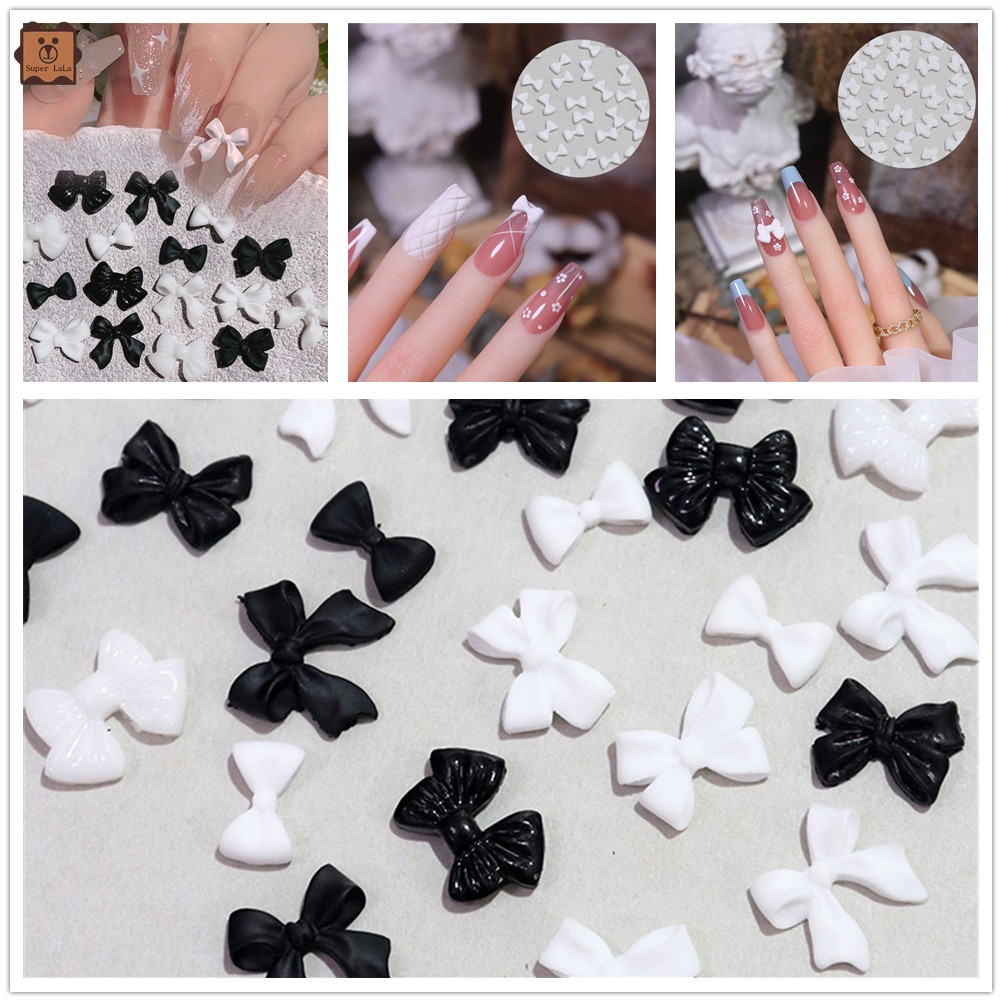 [Hàng mới về] Bộ 50 nơ bướm 3D trang trí móng tay nghệ thuật DIY bằng nhựa resin màu trắng/đen đơn giản