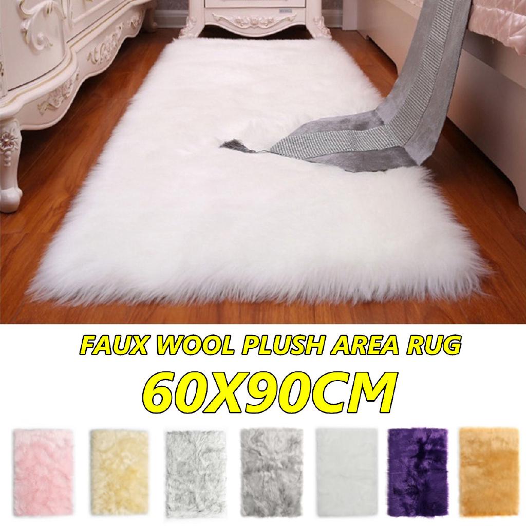 Tấm thảm lông thú giả hình chữ nhật trải sàn 90x60cm phong cách đơn giản sang trọng