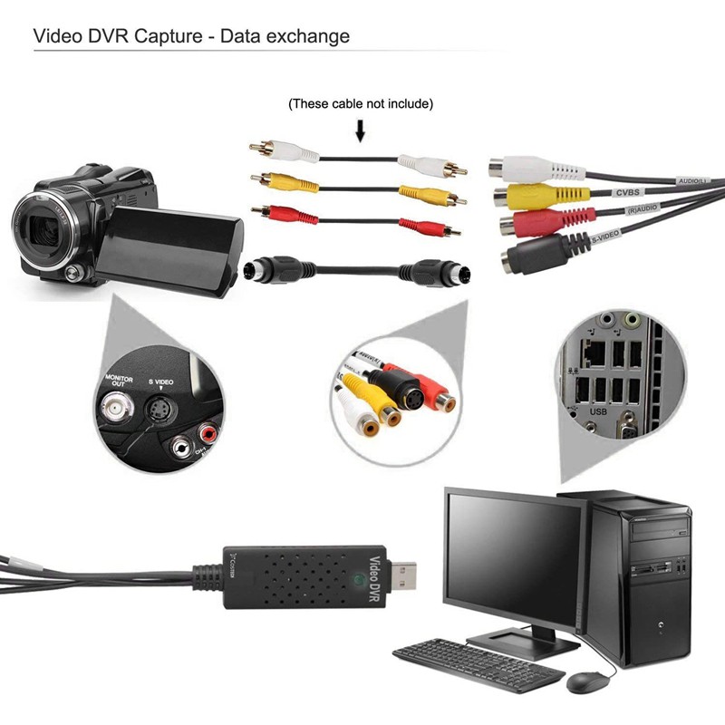 Easy Cap USB 2.0 Video TV DVD VHS DVR Capture Adapter VHS Audio Capture Card for Windows