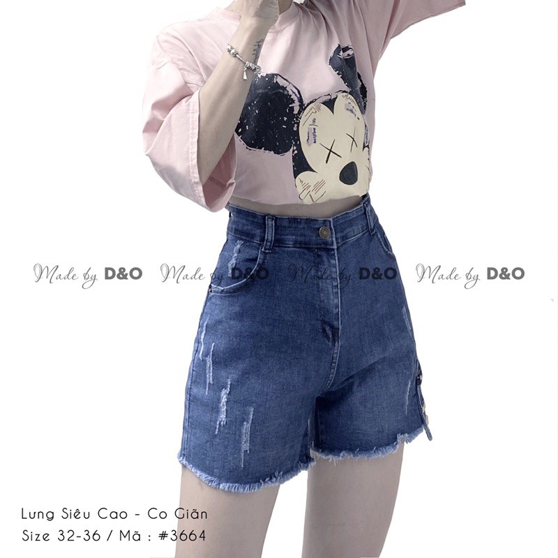 Quần Bò Lưng Cao / Quần Short Jeans Co Giãn Đậm - Đính Hạt