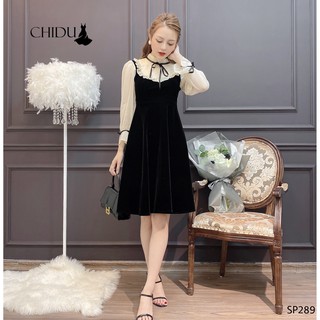 CHIDU váy nhung cổ tơ dài tay - SP289