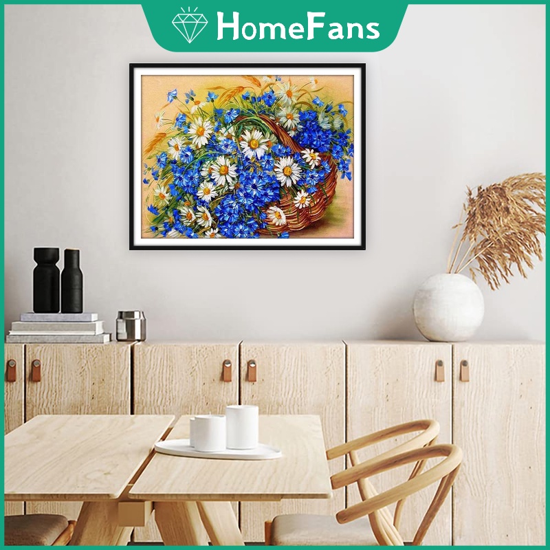 Bộ Tranh Đính Đá 5D Tự Làm Hình Hoa Cúc Xanh 40x50cm Trang Trí Nhà Cửa