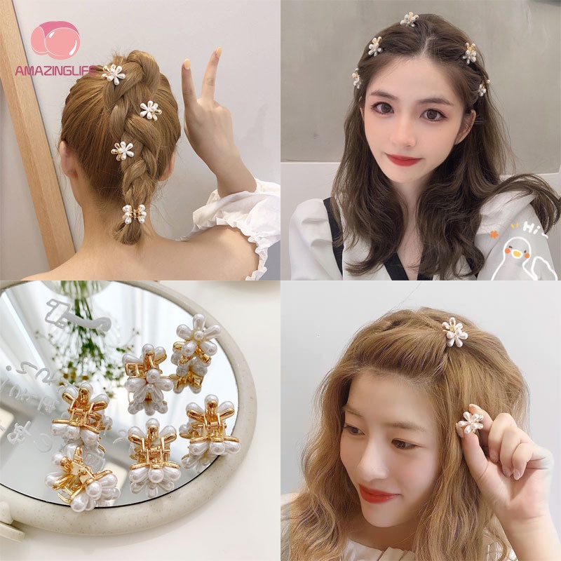 [Amazinglife] Kẹp Tóc Mini Đính Ngọc Trai Giả / Kẹp Tóc Càng Cua Cá TíNh Phong Cách Retro