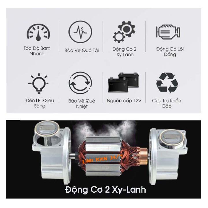 Máy Bơm Lốp Ô Tô 2 Xi Lanh 12V 23A Đồng Hồ Cơ Kèm Vali Dụng Cụ Chuyên Nghiệp