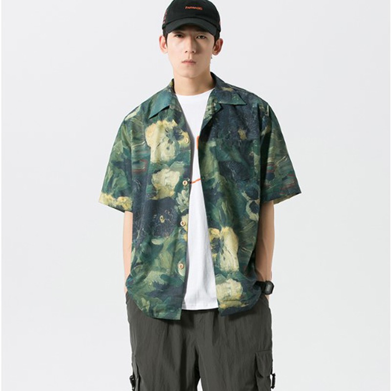 Áo sơ mi ngắn tay in họa tiết cá tính phong cách thời trang mùa hè dành cho học sinh nam