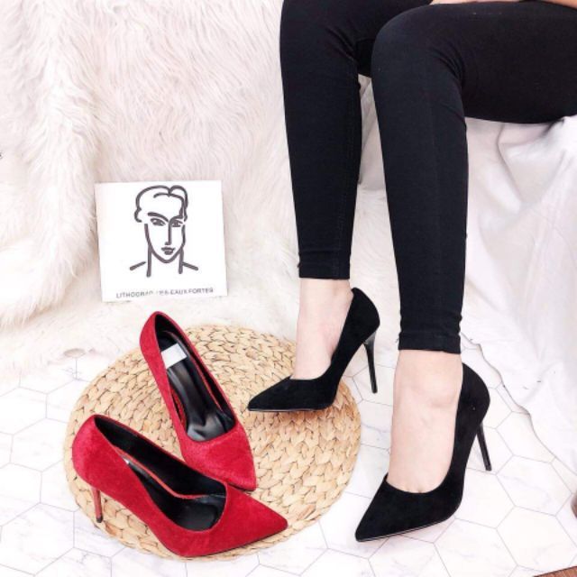 Giày cao gót Louboutin da lộn nhung cao 10p