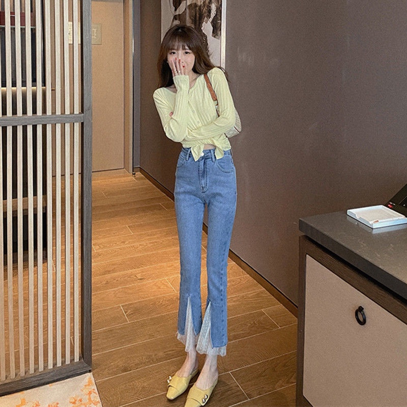 Quần Jeans Lửng Lưng Cao Dáng Ôm Thời Trang Xuân Hè Hàn Quốc Mới Dành Cho Bạn Nữ 2021