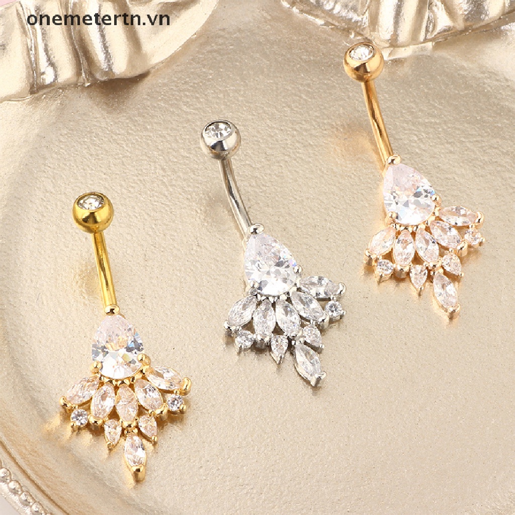 Onemetertn Khuyên Rốn Bằng Thép Không Gỉ Đính Đá Zircon Tinh Tế Cho Nữ