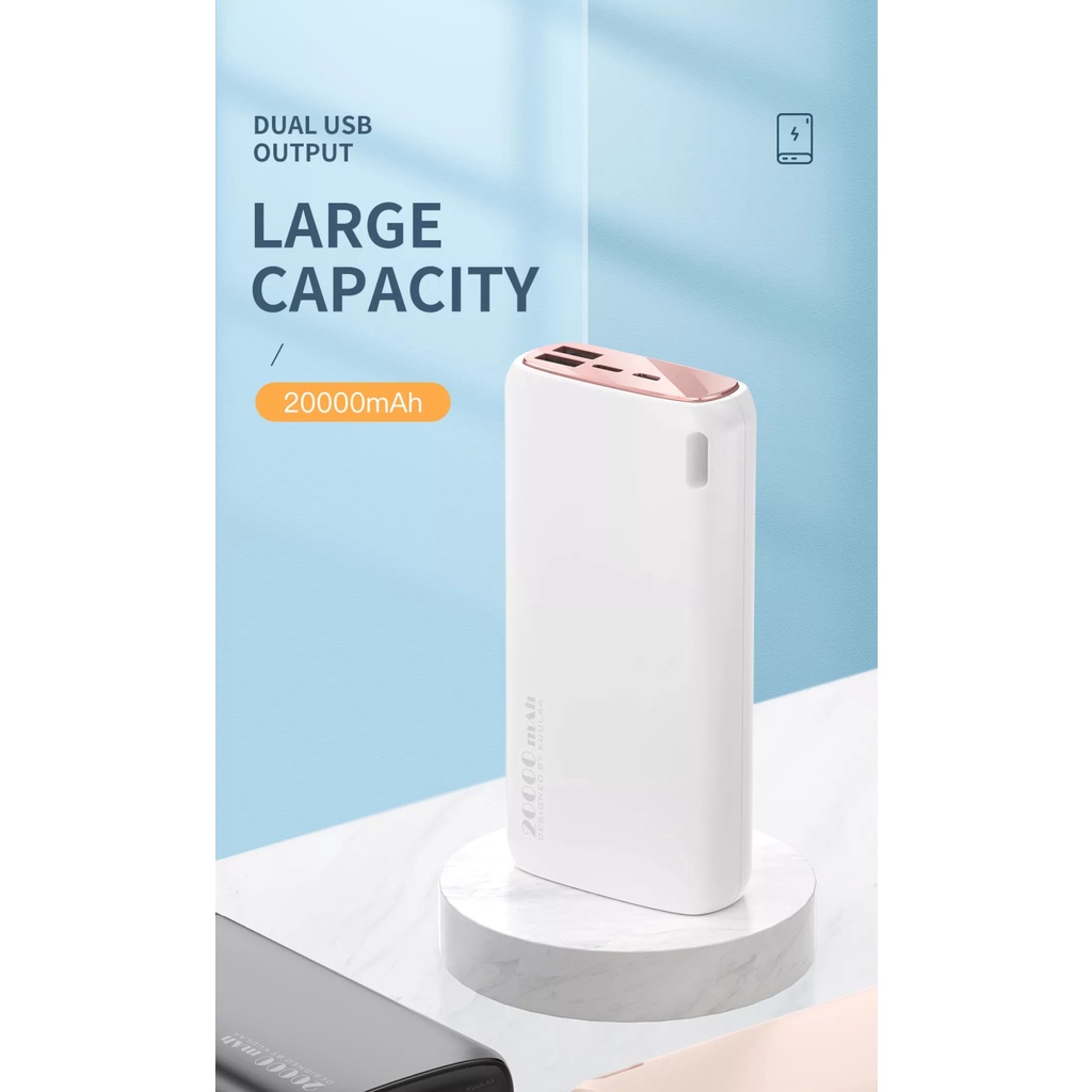 Sạc dự phòng KUULAA KL-YD14, 2 Cổng USB Màu Macaron 20.000 mAh tiện lợi cho Xiaomi, Samsung, iPhone…