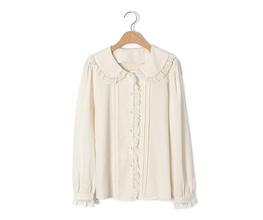 Áo Sơ Mi Nữ Form Rộng Tay Dài Phối Ren Phong Cách Hàn Quốc 40656