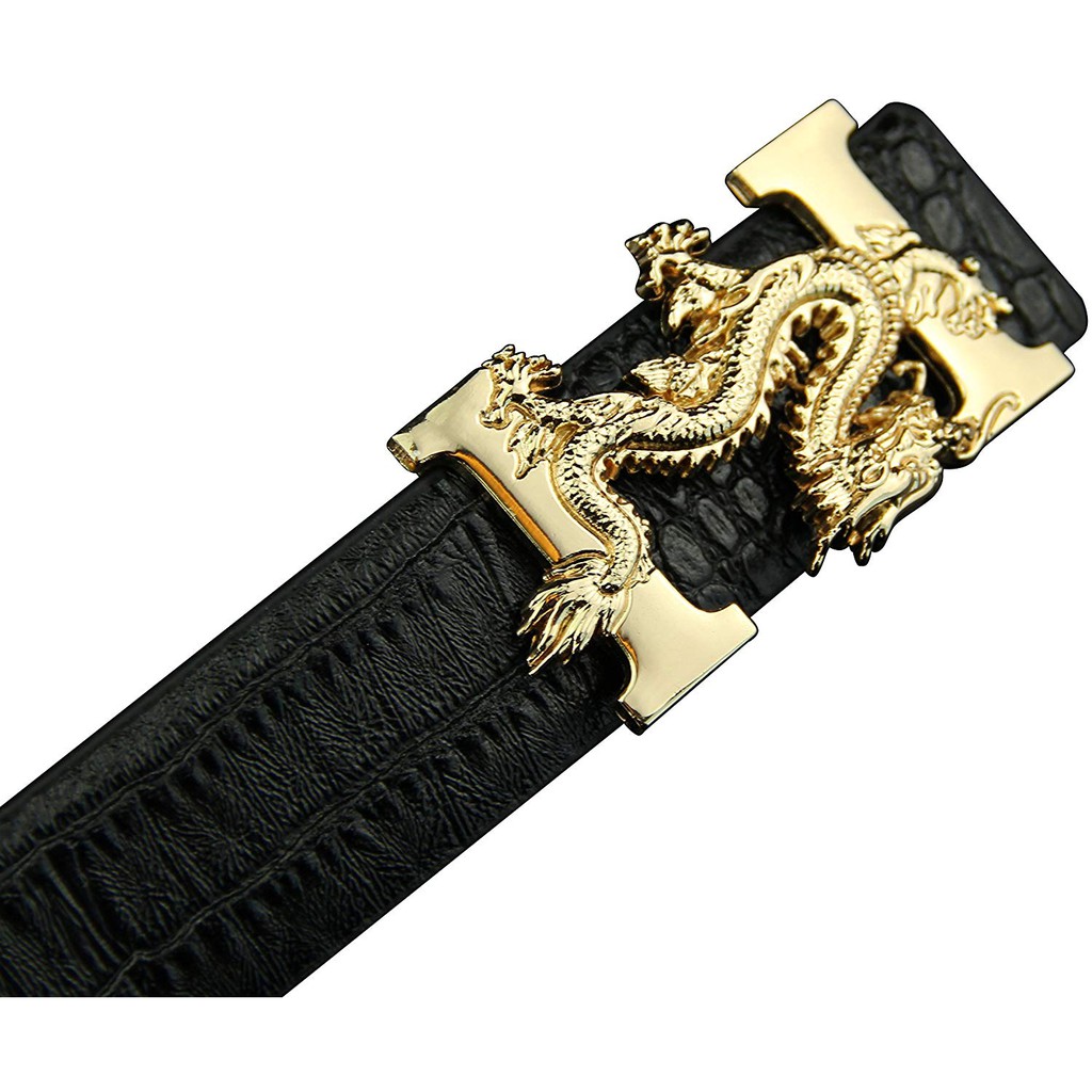 Thắt lưng vân cá sấu, Dây nịt da khóa chữ H rồng vàng cực chất ( mầu đen )