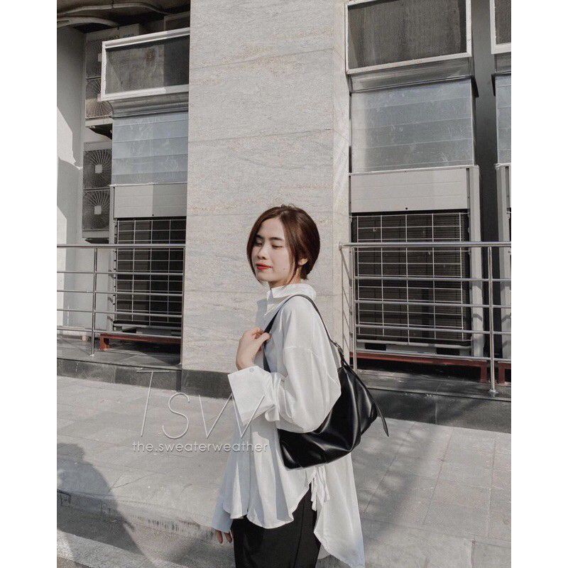 Áo sơmi oversize cột dây.