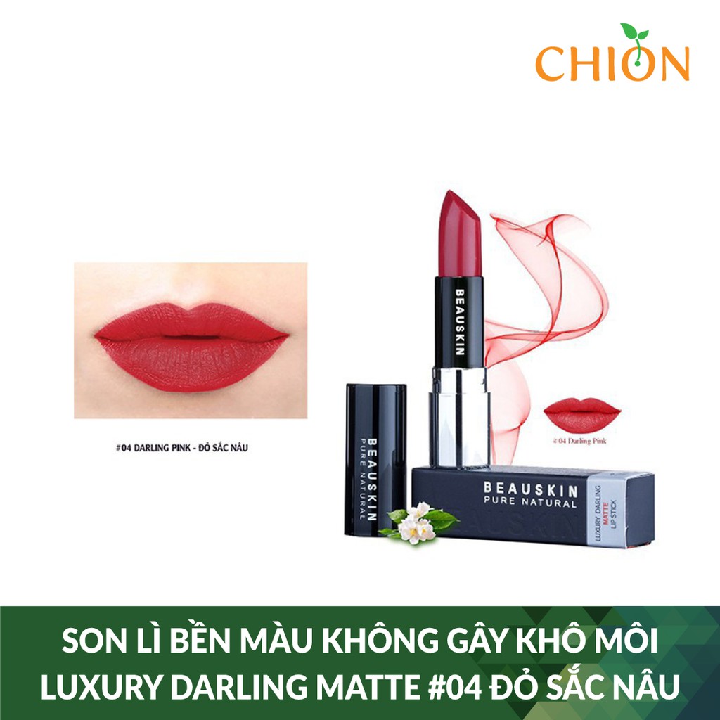 Son lì bền màu không gây khô môi Beauskin Luxury Darling Matte #04 Đỏ sắc nâu- Hàn Quốc Chính Hãng