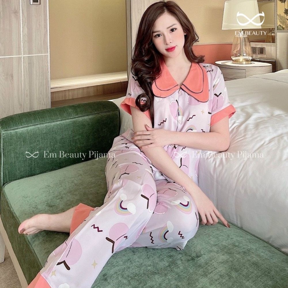 Pijama lụa EMBEAUTY bộ ngủ lụa mặc nhà áo cộc quần dài chất mango thoáng mát FREESHIP TẶNG QUÀ 0đ