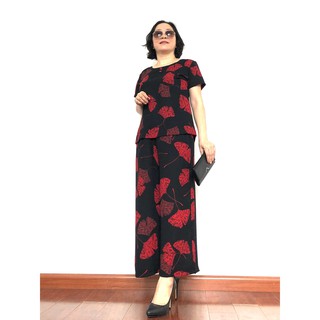 Đồ bộ trung niên cao cấp - lụa hàn châu hoạ tiết nhã nhặn sang trọng