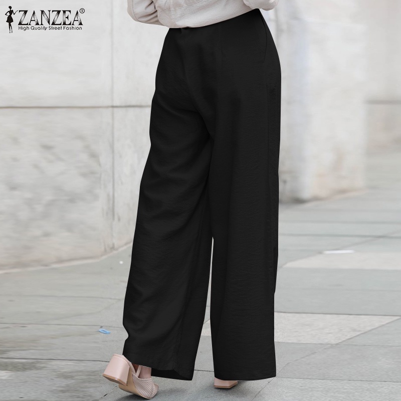 Quần Zanzea ống rộng eo cao màu trơn thời trang đơn giản cho nữ