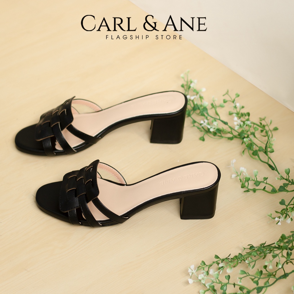 Carl & Ane - Dép cao gót mũi hở phối quai đan cao 4cm màu bò_CS014