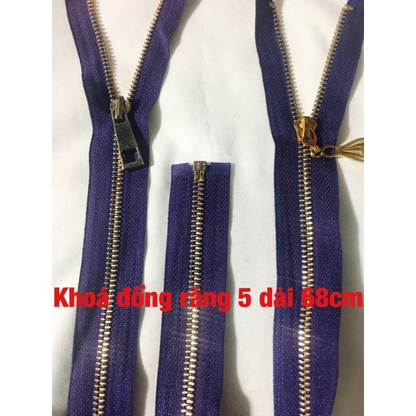 khoá đồng dài 68cm màu tím thay khoá đồng răng 5 thay khoá túi xách ví da,cặp xách