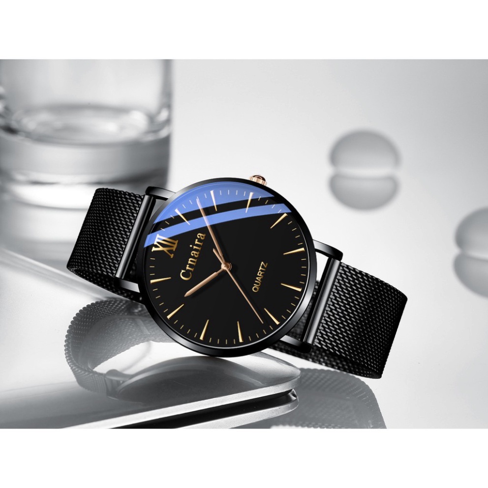 FGU Đồng hồ nam đẹp CRNAIRA chính hãng, dây thép nhuyễn, mặt ánh xanh cực đep, mỏng chỉ 7mm, kiểu dáng hiện đại (Mã: ACR