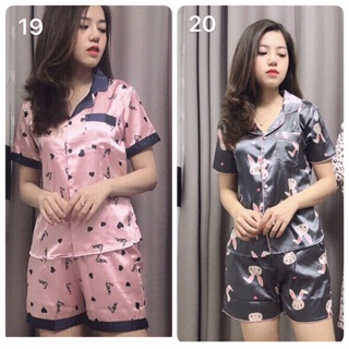 [Xả hàng] Bộ lụa pijama hoạ tiết