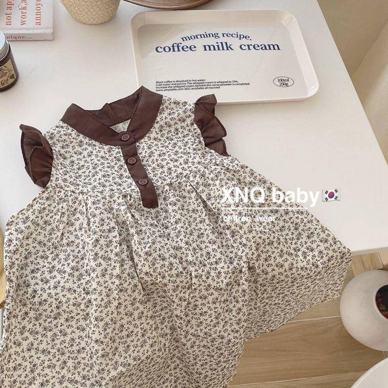 Váy tay ngắn nhỏ họa tiết hoa phong cách phương Tây thời trang Hàn Quốc dành cho bé gái