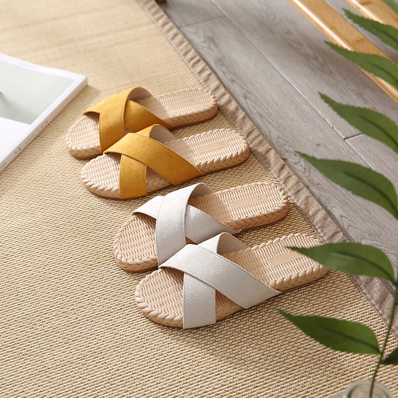 Dép Giả Cói Quai Chéo Màu Trơn