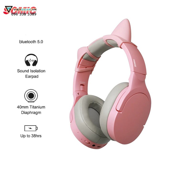 Tai nghe tai mèo Somic SC2000 Bluetooth 5.0 chống ồn màu hồng