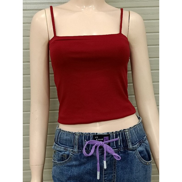 Áo 2 dây bún crop top thun giản 4 chiều 5 màu đen, trắng, vàng, đỏ đô
