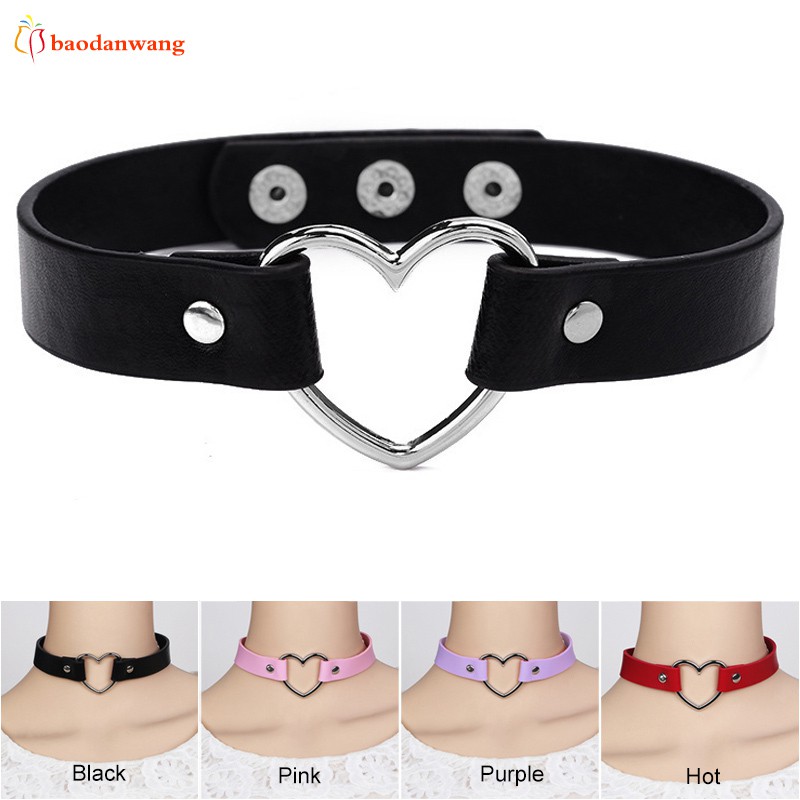 Vòng cổ chocker da PU khoen trái tim phong cách Harajuku