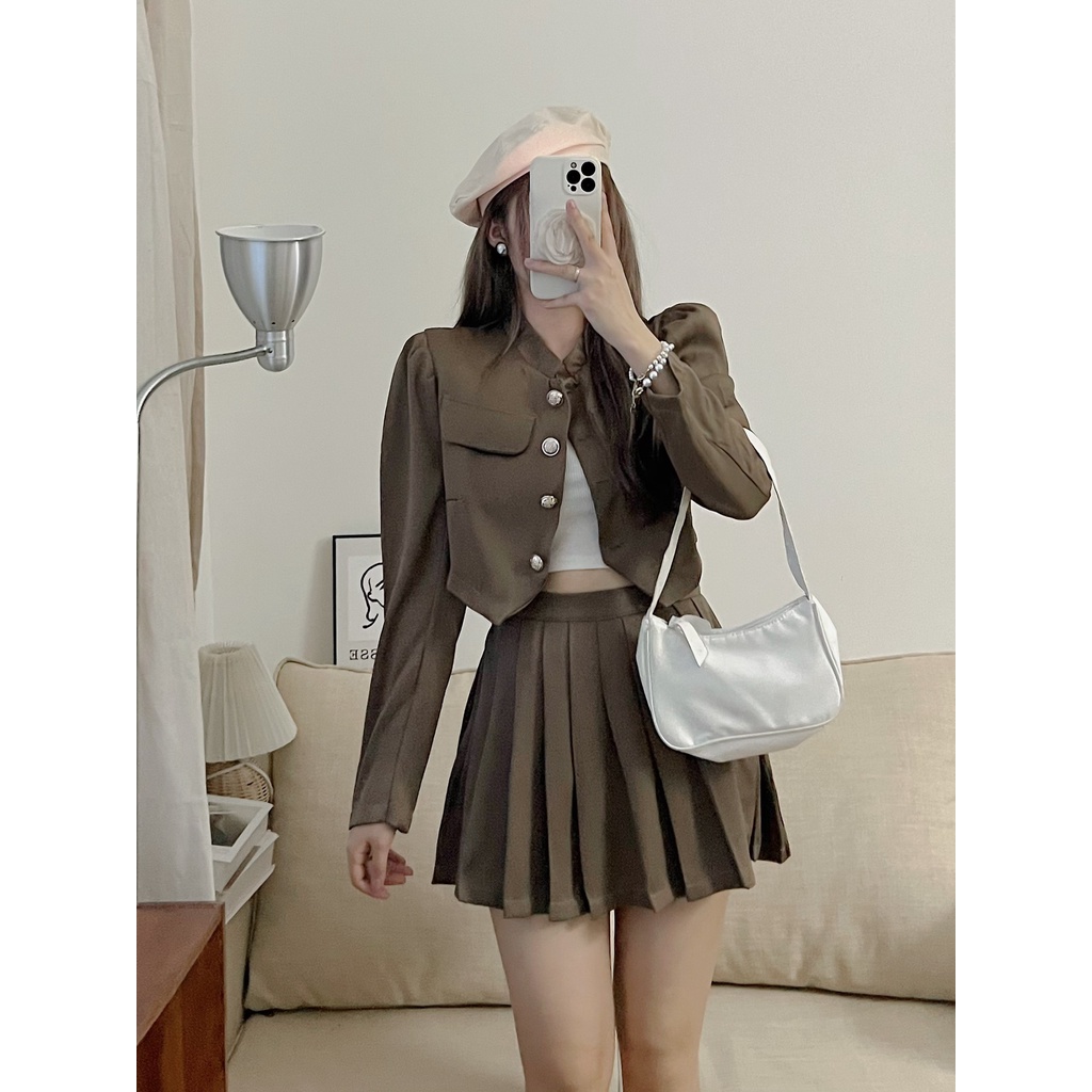 SET ÁO TAY BỒNG DÀI TAY MIX CHÂN VÁY CÚC ĐỒNG TIỂU THƯ SIÊU SANG