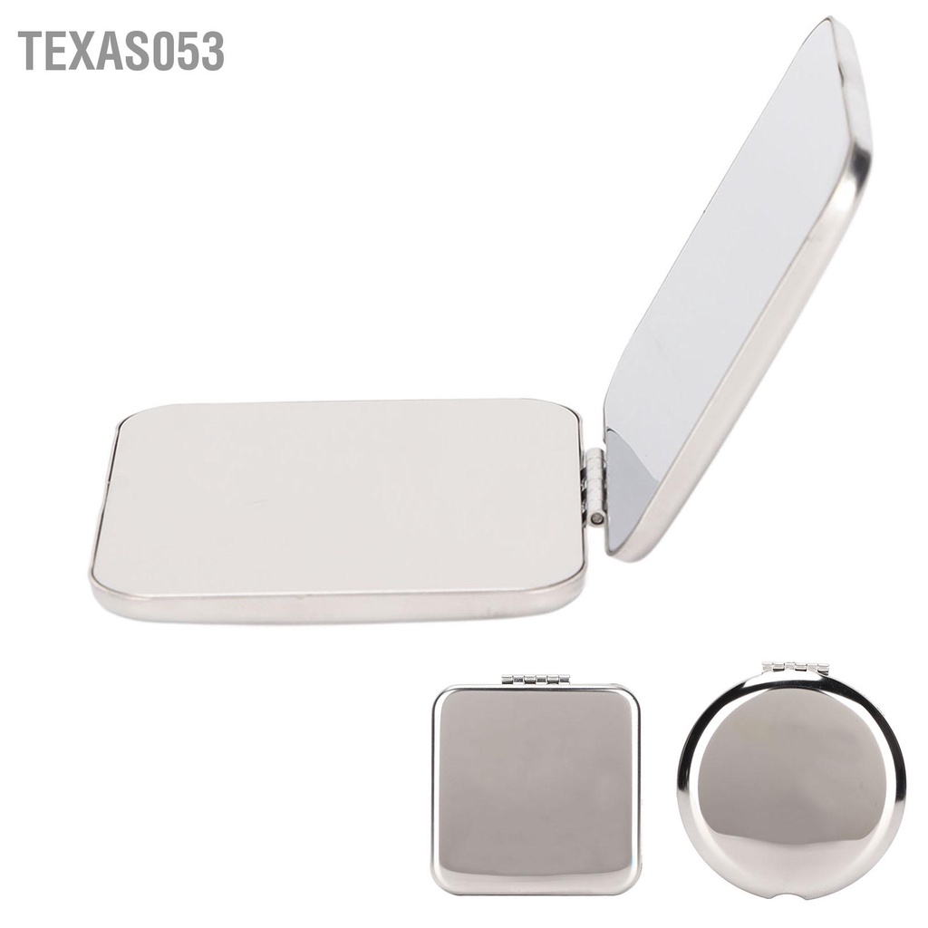 Texas053 Gương bỏ túi Hai mặt có thể gập lại bằng thép không gỉ ví nhỏ cầm tay du lịch gọn cho chuyến trọn gói