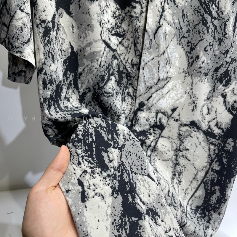 Áo sơ mi cộc tay unisex form rộng họa tiết Loang Đá cho nam nữ | DUYHI
